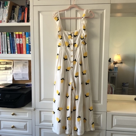 Anthropologie Red Carter Allison Lemon Embroidered Linen Jumpsuit - Picture 13 of 16